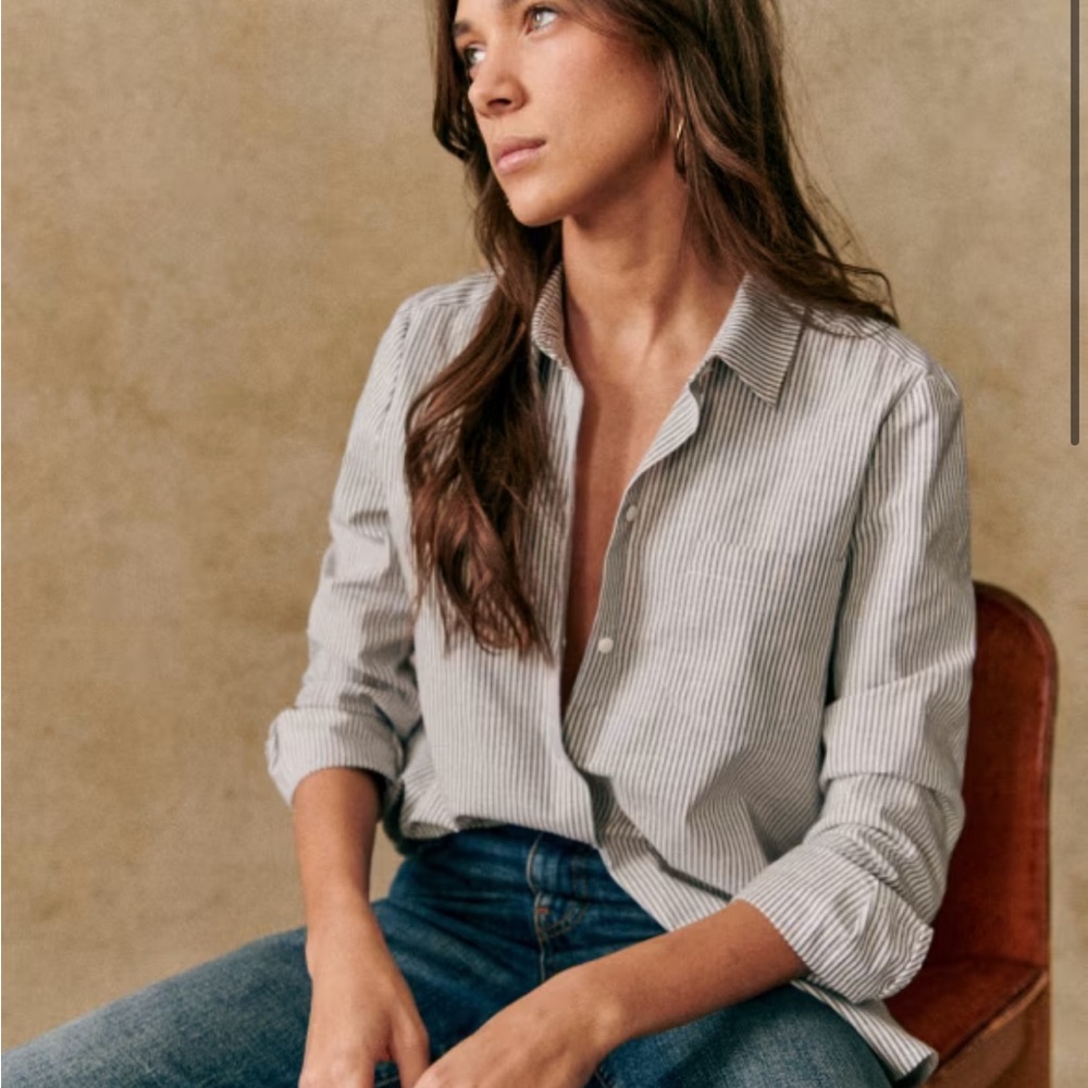 Sezane Tomboy shirt in Striped Ecru/Blue